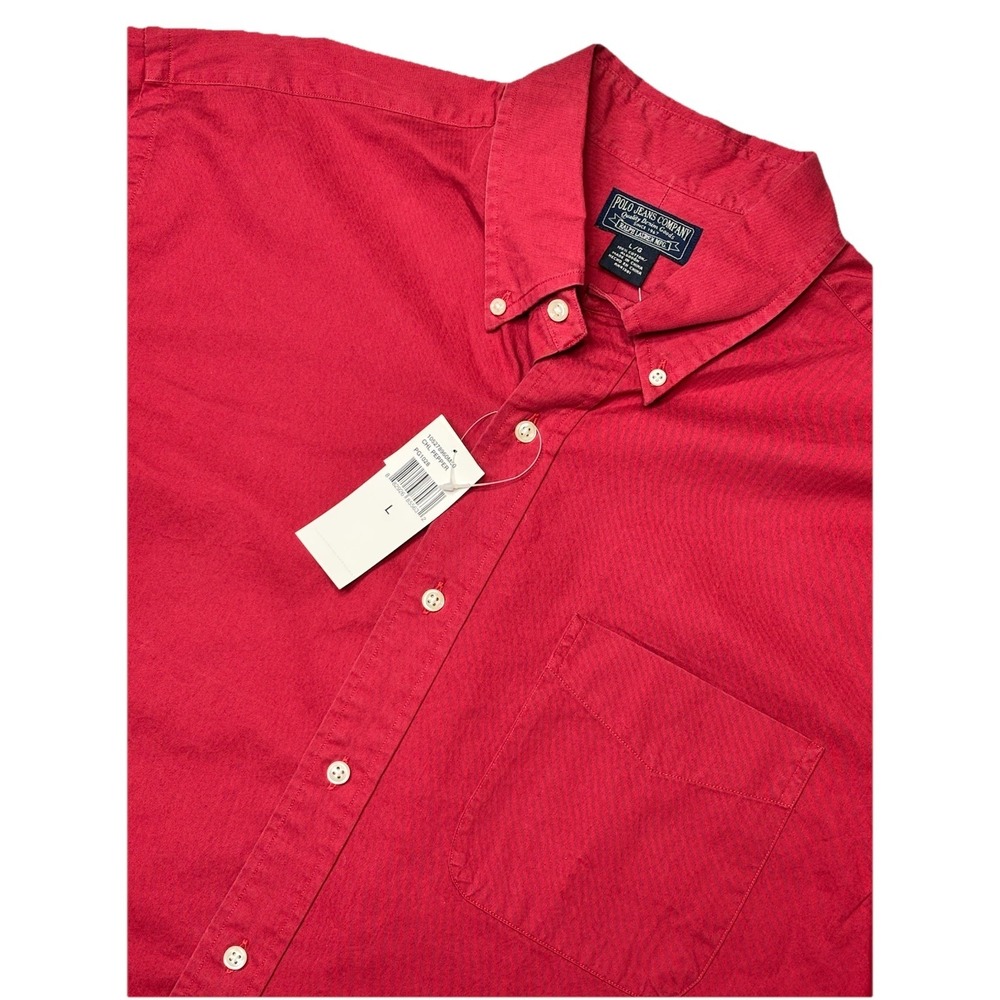 Vintage Polo Jeans Ralph Lauren Button Down Shirt Red Pepper Cotton Men L NWT!